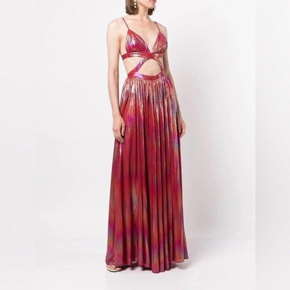 Retrofete NEW Jett Dress Rainbow Orange Ombre Red Metallic Cut Out Maxi M $675.0 - Picture 9 of 16